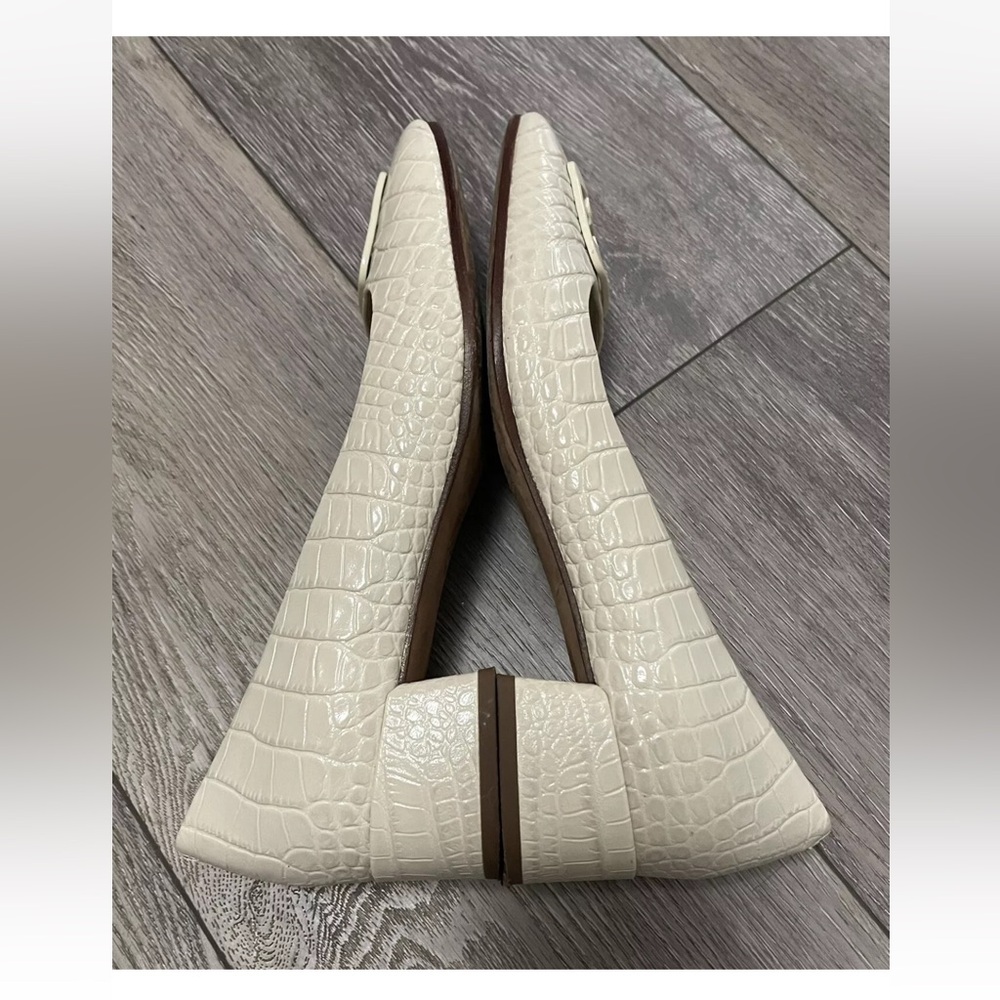 $348 Tory Burch Georgia Ivory Croc Embossed Square Toe 25mm Block Heel Pumps 9M - Picture 5 of 15